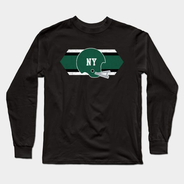 New York Football retro and distressed helmet and stripe Long Sleeve T-Shirt by MulletHappens